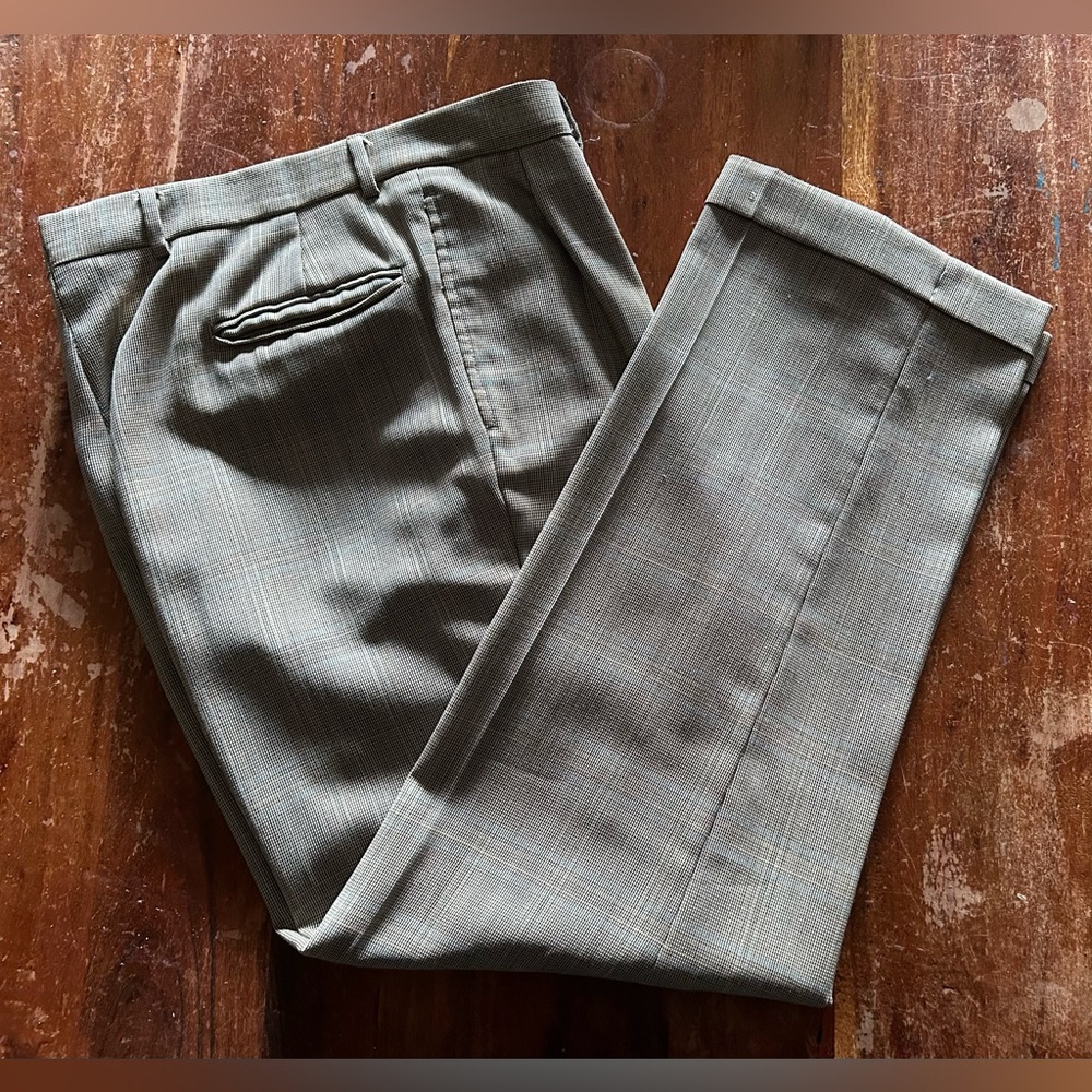 Pleated and Cuffed Slacks | Jos A Bank | 34” X 31 | Micro-Check Plaid
